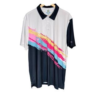 Chubbies Polo Shirt XL Colorblock Retro Stripe Performance Stretch Golf Casual